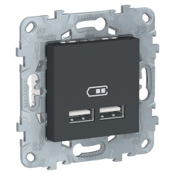 Зарядка USB  двухместная тип А  5 В/2100мА SE Unica NEW, антрацит 