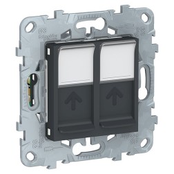 Розетка компьютерная RJ45 двойная  кат.5е UTP SE Unica NEW, антрацит 