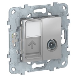 Розетка TV одиночная + комп. RJ45 кат 6 UTP SE Unica NEW, алюминий 