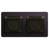 Розетка двойная с заземлением со шторками в сборе IP44 SE Glossa, шоколад