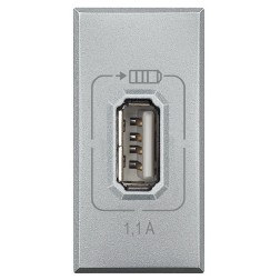 Розетка USB для зарядки мобильных устройств 1,1А 230/5В 1 модуль Axolute, Алюминий 