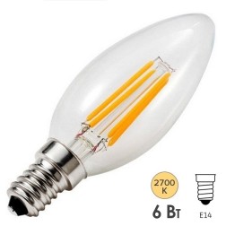 Лампа филаментная светодиодная свеча Osram LED SCL B 75 6W/827 230V CL E14 800lm Filament 