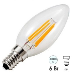 Лампа филаментная светодиодная свеча Osram LED SCL B 75 6W/840 230V CL E14 800lm Filament 