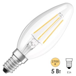 Лампа филаментная светодиодная свеча Osram LED SCL B 60 DIM 5W/827 230V CL E14 520lm Filament 