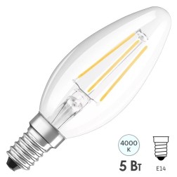 Лампа филаментная светодиодная свеча Osram LED SCL B 60 DIM 5W/840 230V CL E14  520lm Filament 