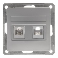 Розетка двойная RJ11+RJ45  кат.5E механизм SE W59, матовый хром 