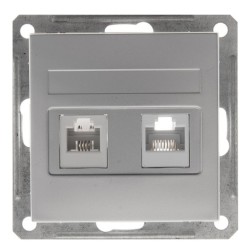 Розетка двойная RJ11+RJ45  кат.5E механизм SE W59, матовый хром  Розетка двойная RJ11+RJ45  кат.5E механизм SE W59, матовый хром