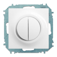 Переключатель двухклавишный (проходной) с подсветкой ABB Impuls Альпийский белый (в сборе) 