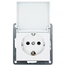 Розетка с з/к, шторками и крышкой Экопласт LK80, белый  Розетка с з/к, шторками и крышкой Экопласт LK80, белый