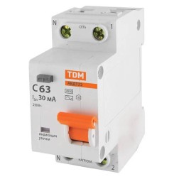 Дифференциальный автомат АВДТ 32 1P+N C63 30мА 4,5кА тип АС TDM 2 модуля  Дифференциальный автомат АВДТ 32 1P+N C63 30мА 4,5кА тип АС TDM 2 модуля