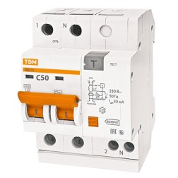 Дифференциальный автомат АД12 2Р С50А 30мА тип АС TDM 3,5 модуля 