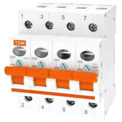 Выключатель нагрузки (мини-рубильник) ВН-32 4P 20A TDM  Выключатель нагрузки (мини-рубильник) ВН-32 4P 20A TDM