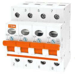 Выключатель нагрузки (мини-рубильник) ВН-32 4P 32A TDM  Выключатель нагрузки (мини-рубильник) ВН-32 4P 32A TDM