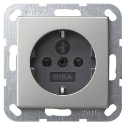 Розетка с/з с защитными шторками Gira System 55 Нержавеющая сталь 