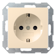 Розетка с заземлением, самозажимные клеммы Gira Standard 55 Глянцевый кремовый (в сборе) 