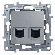 Розетка телефон компьютер RJ11 / RJ45 UTP 5e категории Legrand Etika Алюминий (в сборе) 