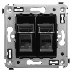 Телефонная розетка RJ-12 в стену двойная DKC Avanti, черный квадрат 