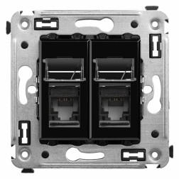 Компьютерная розетка RJ-45 в стену кат.5e двойная DKC Avanti, черный квадрат 