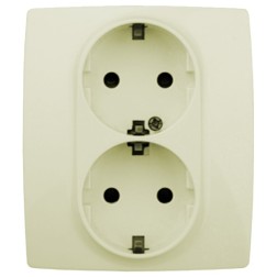 Розетка 2X2P+E Schuko со шторками 16A-250В IP20 Эра 12, слоновая кость 12-2104-02 (бежевый) 