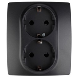 Розетка 2X2P+E Schuko со шторками 16A-250В IP20 Эра 12, антрацит 12-2104-05 