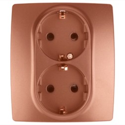 Розетка 2X2P+E Schuko со шторками 16A-250В IP20 Эра 12, медь 12-2104-14 