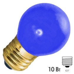 Лампа накаливания e27 10 Вт синяя колба (ЛОН) 