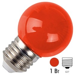 Светодиодная лампа шар 1W 230V E27 5 LED D45mm красная матовая IP65 