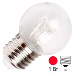 Светодиодная лампа шар 1W 230V E27 6 LED D45mm красная прозрачная IP65 эффект лампы накаливания 