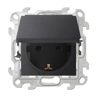 Розетка IP44 с заземлением и с крышкой Simon Simon 24 Графит (в сборе) 