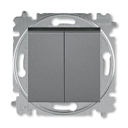 Выключатель кнопочный двухклавишный ABB Levit сталь / дымчатый чёрный (3559H-A87445 69W) 