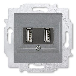 USB зарядка двойная ABB Levit USB тип А 1400мА сталь (5014H-A00040 69W) 