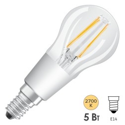 Лампа филаментная светодиодная шарик Osram P CLAS P 40 DIM 5W 2700K 230V CL 470lm E14 Filament 