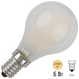 Лампа филаментная светодиодная шарик ЭРА F-LED P45-5W-827-E14 frost filament теплый свет 576566 