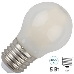 Лампа филаментная светодиодная шарик ЭРА F-LED P45-5W-840-E27 frost filament белый свет 576597 