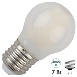 Лампа филаментная светодиодная шарик ЭРА F-LED P45-7W-840-E27 frost filament белый свет 576672 