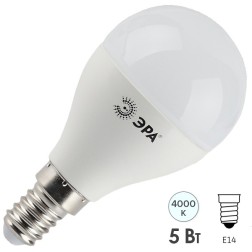 Лампа светодиодная шарик ЭРА LED P45-5W-840-E14 белый свет 604755 