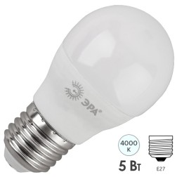 Лампа светодиодная шарик ЭРА LED P45-5W-840-E27 белый свет 604762 