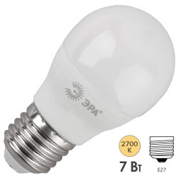 Лампа светодиодная шарик ЭРА LED P45-7W-827-E27 теплый свет 556216 