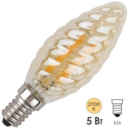 Лампа филаментная светодиодная свеча витая ЭРА F-LED BTW-5W-827-E14 gold Vintage теплый свет 575781 