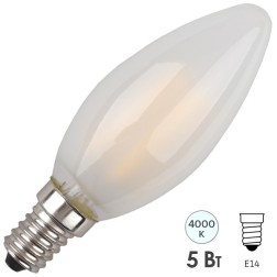 Лампа филаментная светодиодная свеча ЭРА F-LED B35-5W-840-E14 frost filament белый свет 575675 