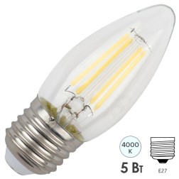 Лампа филаментная светодиодная свеча ЭРА F-LED B35-5W-840-E27 filament белый свет 575682 