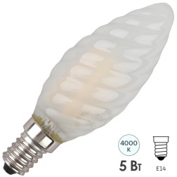 Лампа филаментная светодиодная свеча витая ЭРА F-LED BTW-5W-840-E14 frost filament белый свет 576429 