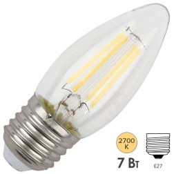 Лампа филаментная светодиодная свеча ЭРА F-LED B35-7W-827-E27 filament теплый свет 575729 