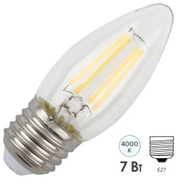 Лампа филаментная светодиодная свеча ЭРА F-LED B35-7W-840-E27 filament белый свет 575750 