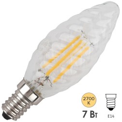 Лампа филаментная светодиодная свеча витая ЭРА F-LED BTW-7W-827-E14 filament теплый свет 576436 