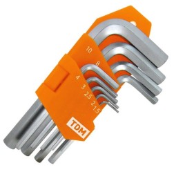 Набор ключей HEX 9 шт.: 1.5-10 мм, короткие, (держатель в блистере), CR-V сталь Алмаз TDM 