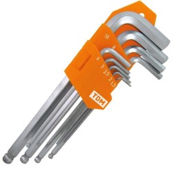 Набор ключей HEX 9 шт.: 1.5-10 мм, длинные с шаром, (держатель в блистере), CR-V сталь Алмаз TDM 