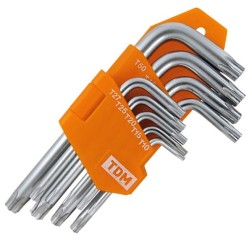 Набор ключей TORX с отверстием 9 шт: Т10-Т50 (держатель в блистере), CR-V сталь Алмаз TDM 