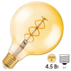 Лампа филаментная светодиодная Osram GLOBE125 спираль Vintage 1906 LED CL DIM GOLD 4,5W 2000K E27 