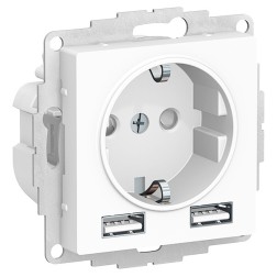 Зарядка розетка с/з 16А + USB A+A 5В/2,4А, 2х5В/1,2А SE AtlasDesign, белый 